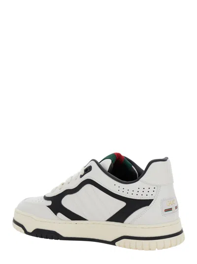 Gucci Reweb Black And White Low Top Sneakers With Web Detail On The Tongue And Logo Patch On The Rear In L In Multi
