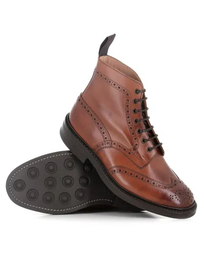 Tricker's Stow Burnished Brogue Boots In Brown