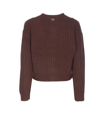 Liu •jo Cardigan In Lana Con Bottoni Gioiello Marrone In Black