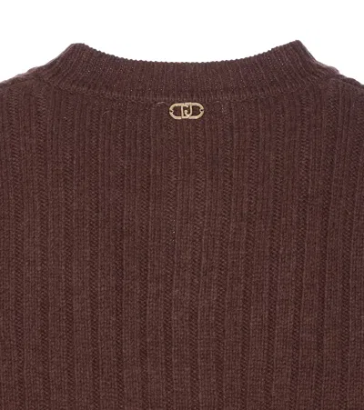 Liu •jo Cardigan In Lana Con Bottoni Gioiello Marrone In Black