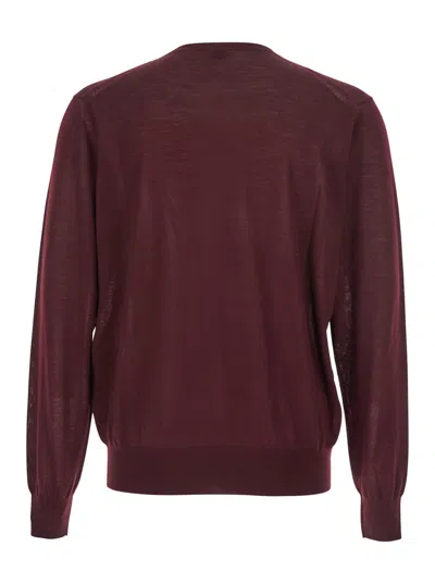 Saint Laurent Bordeaux Crewneck Sweater With Cassandre In Cashmere Man In Multi