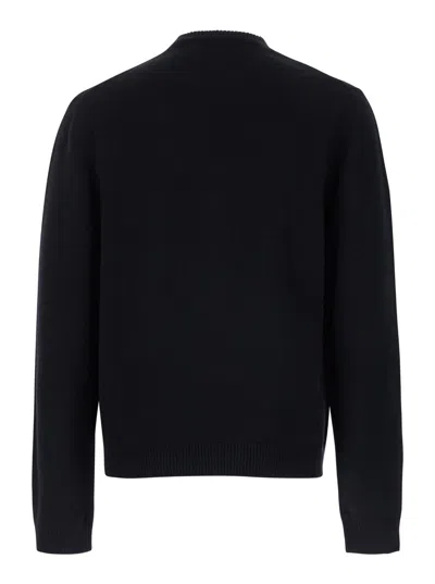 Gucci Black Crewneck Sweater With Web Detail In Ribbed Wool Blend Man In Black
