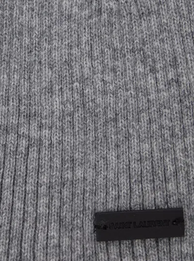 Saint Laurent Grye Beanie With Logo Patch In Cashmere Man In Gray