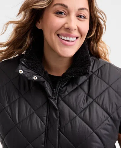 Id Ideology Plus Size Relaxed Zip-front Sherpa Vest, Macy's Exclusive In Multi