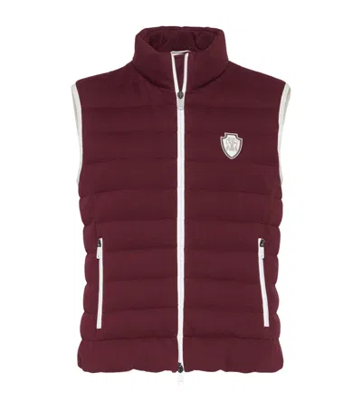 Brunello Cucinelli Bordeaux Sleeveless Down Jacket With Logo Patch On The Front In Multi