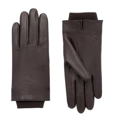 Saint Laurent Leather Wool-lined Cassandre Gloves In Brown