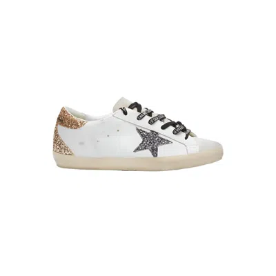 Golden Goose Super-star Distressed Suede-trimmed Glittered Leather Sneakers In White