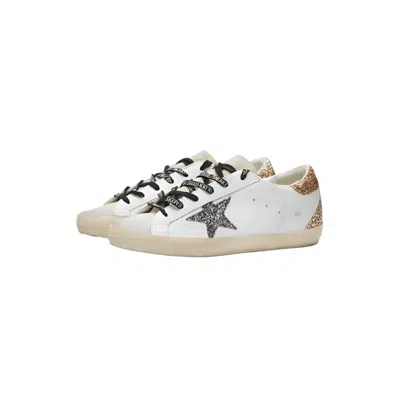 Golden Goose Super-star Distressed Suede-trimmed Glittered Leather Sneakers In White