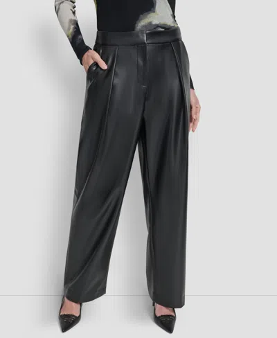 Dkny Women's Wide Leg Pleat Front Pant In Black