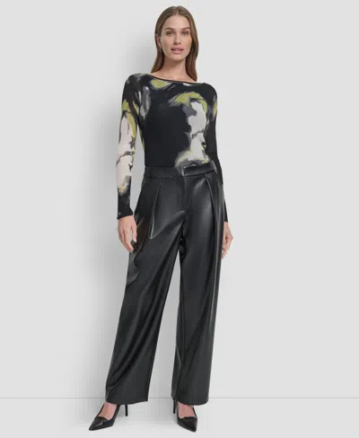 Dkny Women's Wide Leg Pleat Front Pant In Black