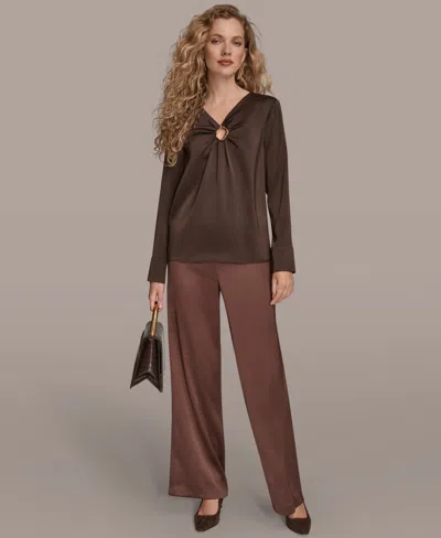 Donna Karan Women's V-neck Embellished Top In Brown