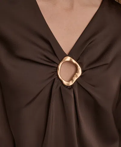 Donna Karan Women's V-neck Embellished Top In Brown