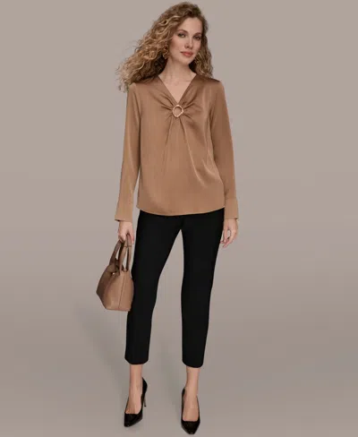 Donna Karan Women's V-neck Embellished Top In Brown