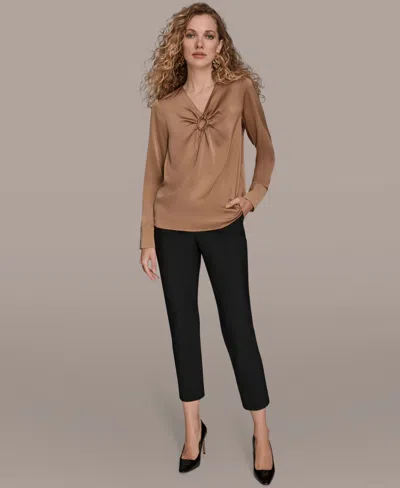 Donna Karan Women's V-neck Embellished Top In Brown