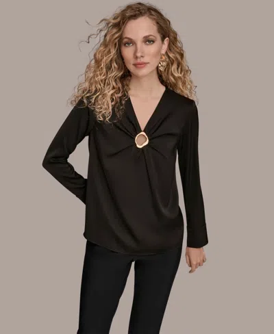 Donna Karan Women's V-neck Embellished Top In Black