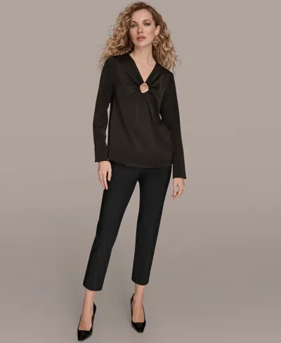 Donna Karan Women's V-neck Embellished Top In Black