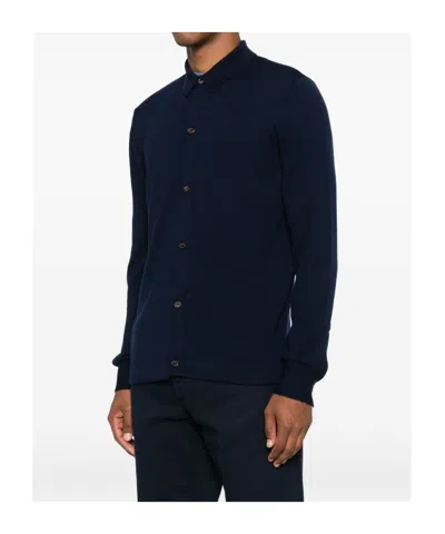 Eleventy Button-down Wool Shirt In Black