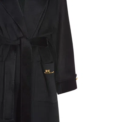 Elisabetta Franchi Black Coat With Notched Revers And Front Belt Closure In Wool Woman In Black