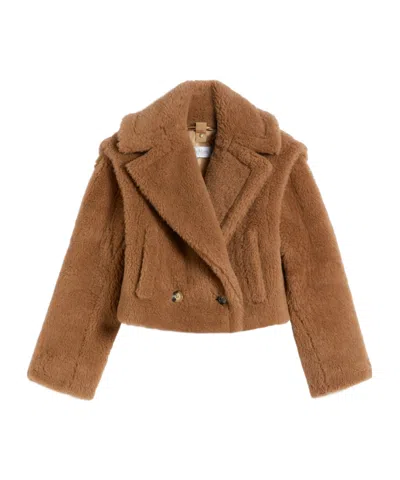 Max Mara 2-in-1 Cropped Gilet In Teddy Fabric In Brown