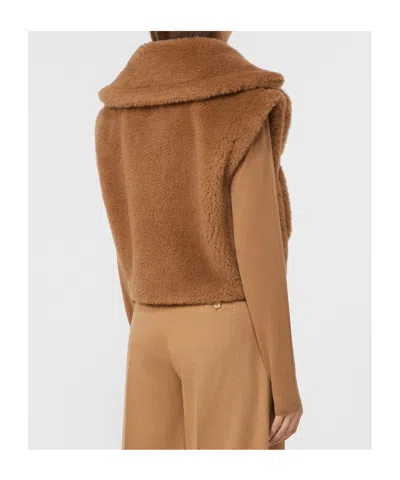 Max Mara 2-in-1 Cropped Gilet In Teddy Fabric In Brown
