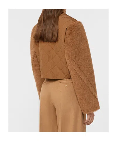 Max Mara 2-in-1 Cropped Gilet In Teddy Fabric In Brown