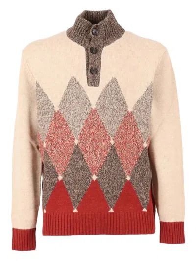 Ballantyne High Ribbed Turtleneck Pullover With Button Detail In Multi