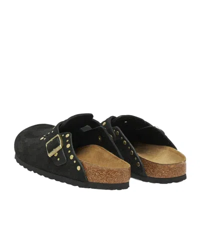Birkenstock Boston Rivet Border Black Suede Leather Clogs In Black