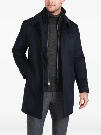 Norwegian Wool Zip-fastening Buttoned Coat In Blue