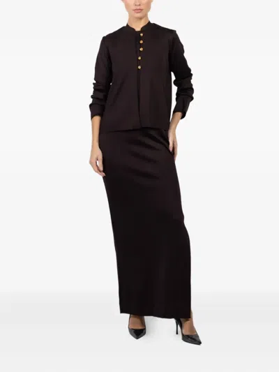 La Galpa Mandarin-collar Crystal-button Top In Brown