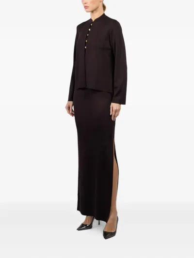 La Galpa Mandarin-collar Crystal-button Top In Brown