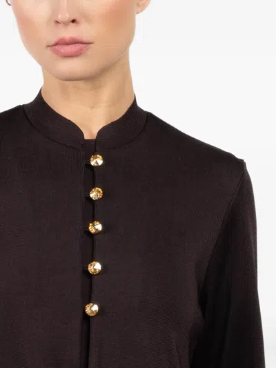 La Galpa Mandarin-collar Crystal-button Top In Brown