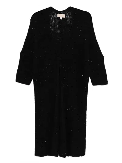 120% Lino Sequin-embellished Cardigan In Black
