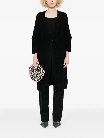 120% Lino Sequin-embellished Cardigan In Black