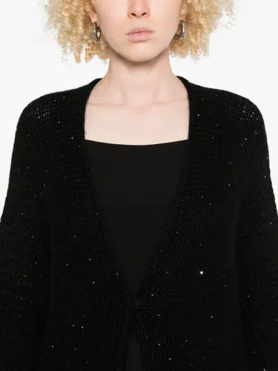 120% Lino Sequin-embellished Cardigan In Black