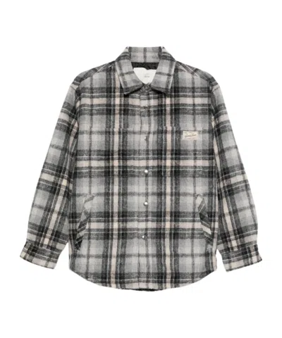 Dunst Gray Quilted Check Flannel Overshirt In Gray