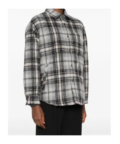 Dunst Gray Quilted Check Flannel Overshirt In Gray