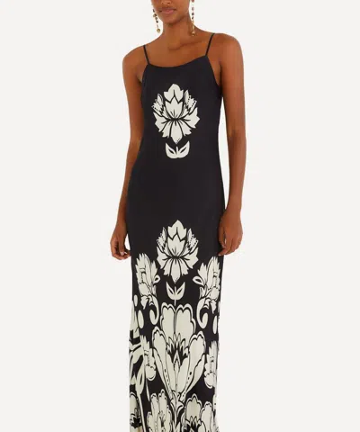 Farm Rio Floral Arabesque Maxi Slipdress In Black