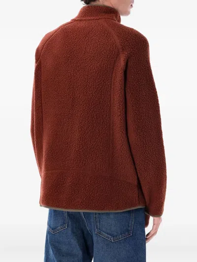 Patagonia Textured Plush Fleece Jacket With Full Zipper In Brown