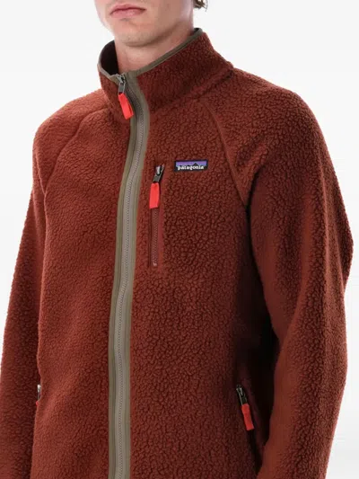 Patagonia Textured Plush Fleece Jacket With Full Zipper In Brown
