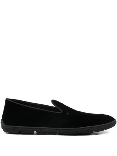 Giorgio Armani Velvet Slip-on Sneakers In Black