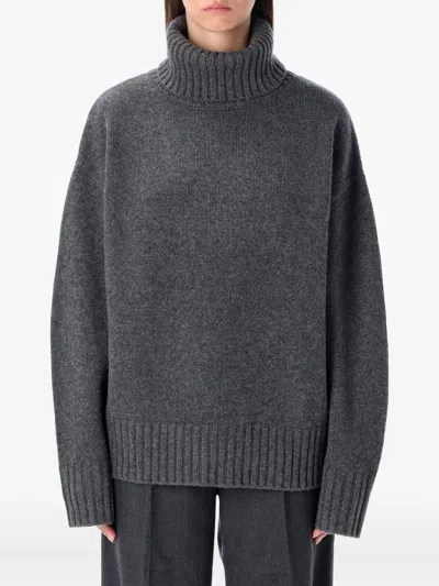 Rhea Heavy Grey Wool Turtleneck Sweater In Multi