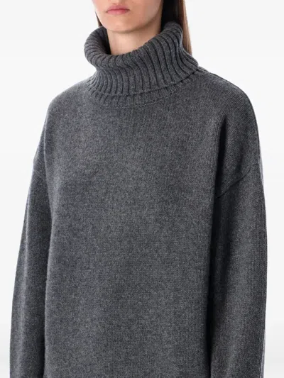 Rhea Heavy Grey Wool Turtleneck Sweater In Multi