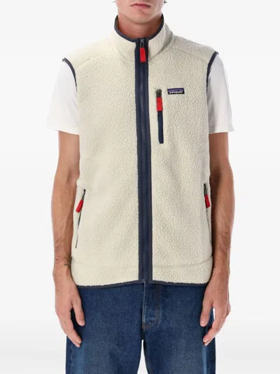 Patagonia Textured Fleece Vest With High Collar In White