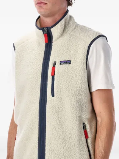 Patagonia Textured Fleece Vest With High Collar In White