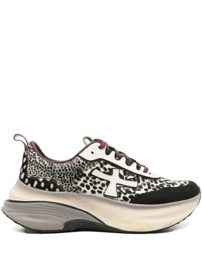 Premiata Hill Sneakers In Black And White Pony Hair With Black Suede And White Leather Inserts In Multi
