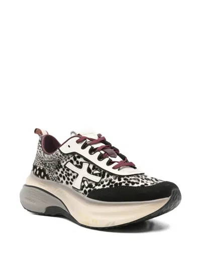 Premiata Hill Sneakers In Black And White Pony Hair With Black Suede And White Leather Inserts In Multi