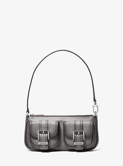 Michael Kors Zoe Small Burnished Leather Pochette In Gray
