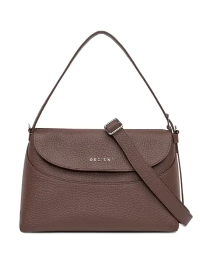 Orciani Brown Leather Shoulder Bag With Flap In Brown