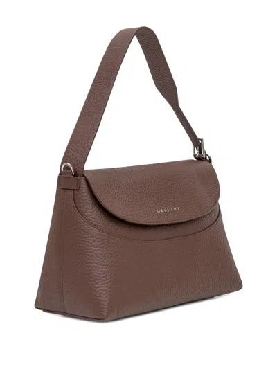 Orciani Brown Leather Shoulder Bag With Flap In Brown