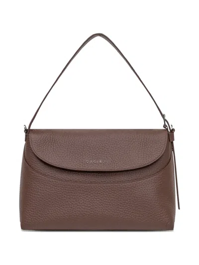 Orciani Brown Leather Shoulder Bag With Flap In Brown
